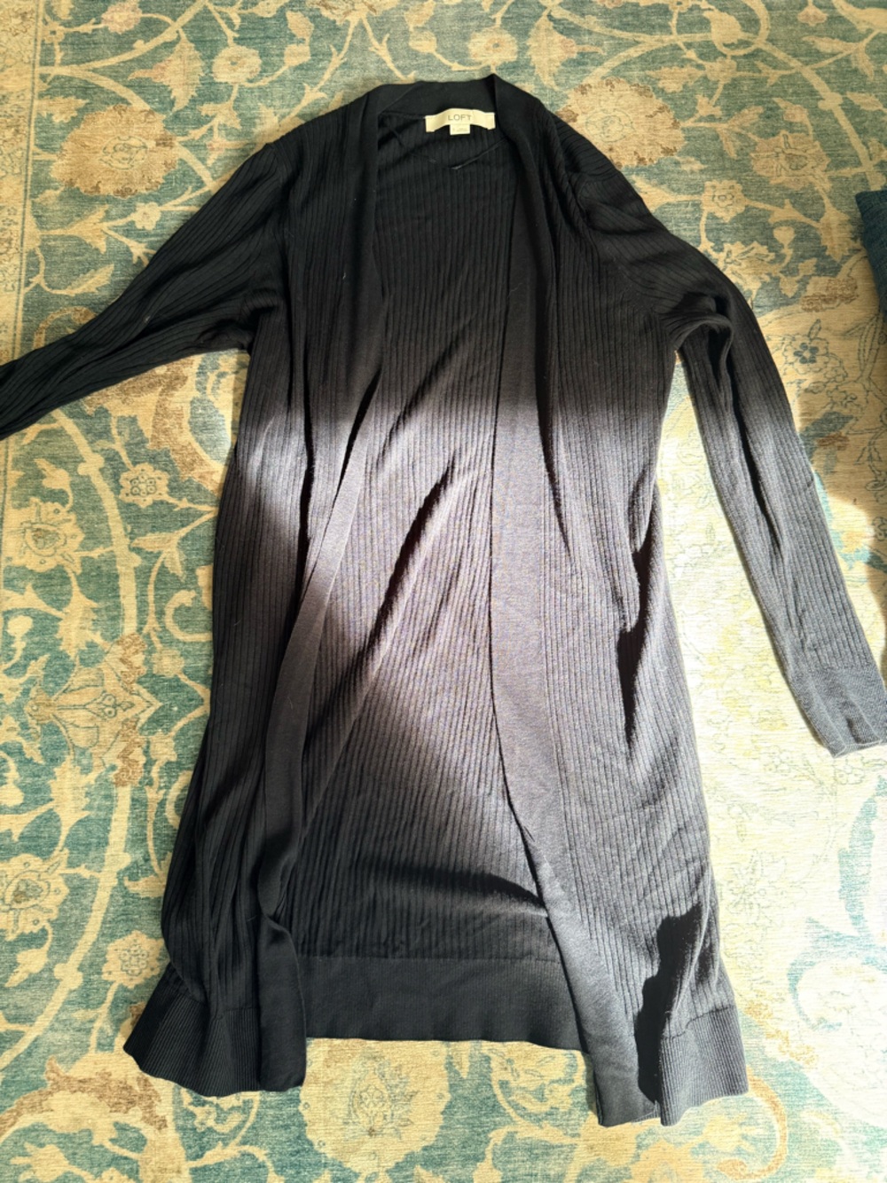 LOFT Black Ribbed V‑Neck Knit Top